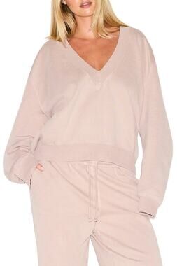 SKIMS Boyfriend Fleece V-Neck Pullover-Light Fawn Size XXS NWT #1440
